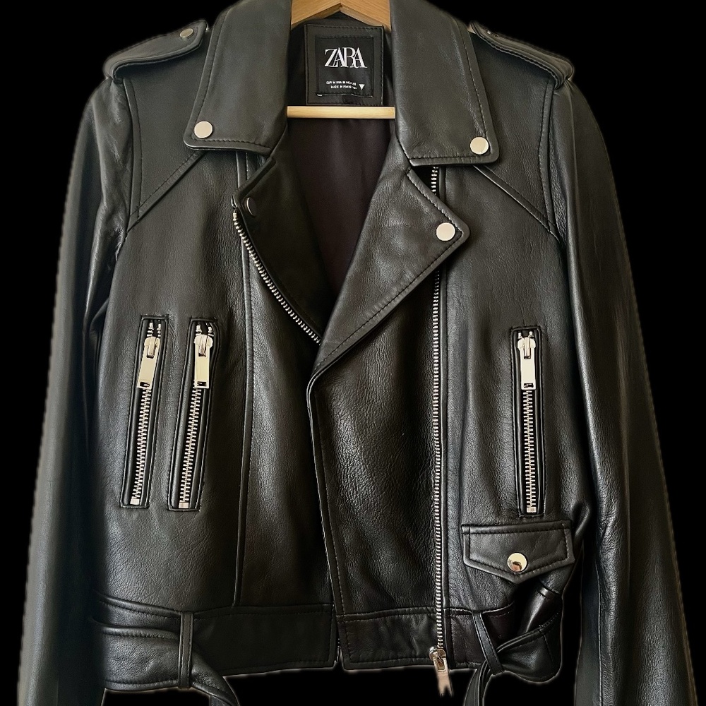 Zara Women’s Black Leather Moto Jacket (Sheep leather)